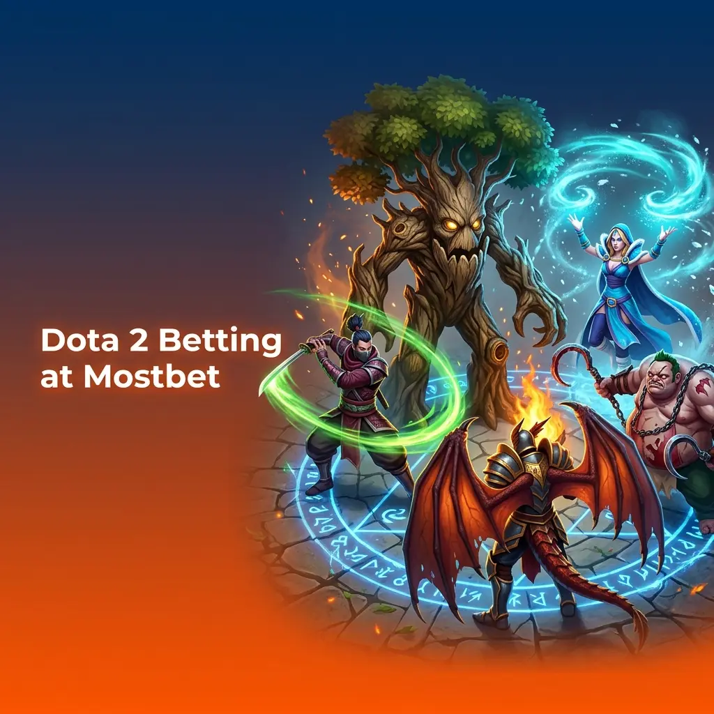 Dota 2 betting options at Mostbet including match winner, live betting, and top tournaments like The International