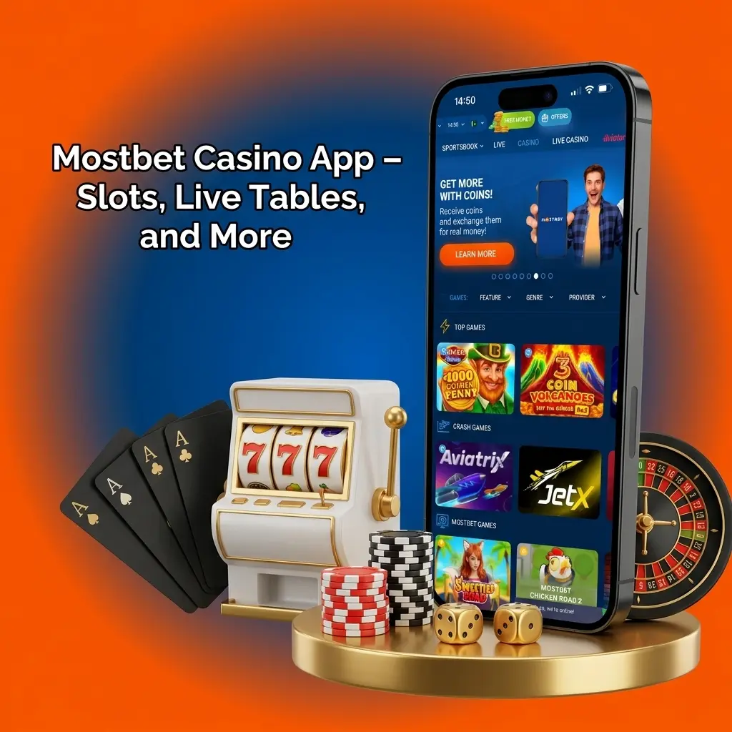 Mostbet casino app showing slots, live dealer tables, and casino games from Pragmatic Play, Evolution, and NetEnt