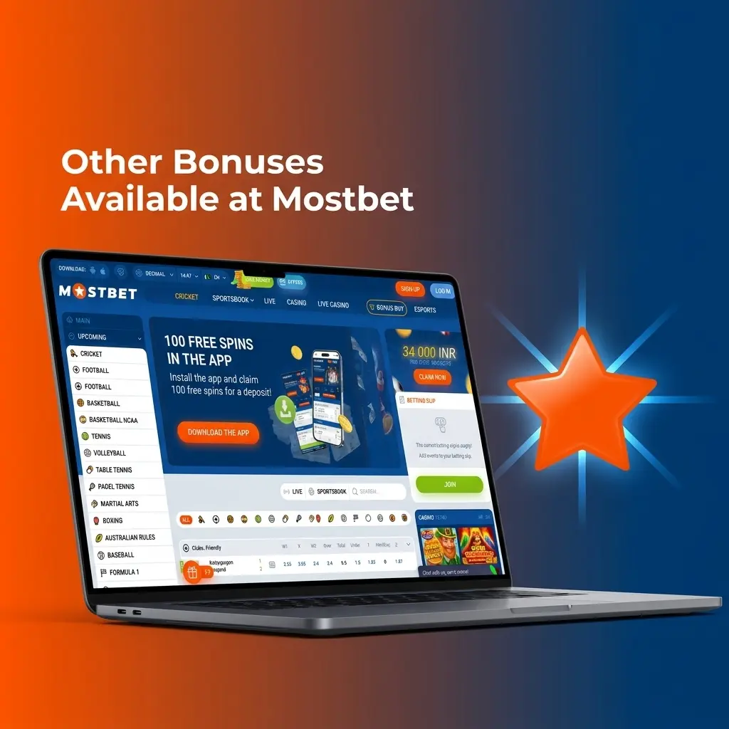 Mostbet promotions including reload bonus, cashback, free bets, accumulator boost, and loyalty programme rewards